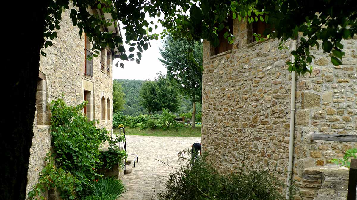 Exteriors (jardí, piscina, barbacoes...) de la casa de turisme rural de Mas El Carrer - Santa Pau - La Garrotxa